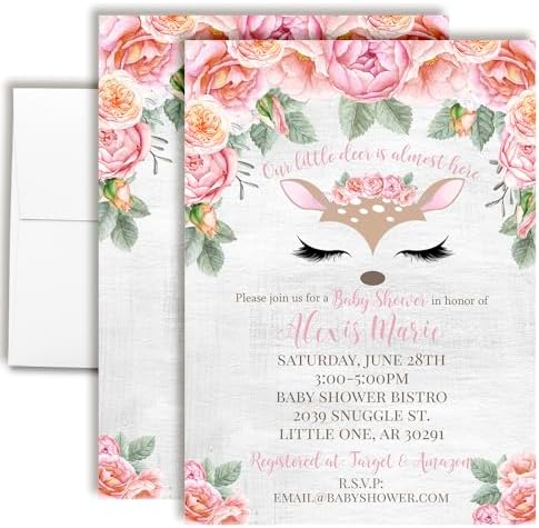 Amanda Creation Custom Baby Shower Invites Oh Deer Baby Shower Invitation 20 5x7 Custom Personalized Invites With Envelopes by AmandaCreation