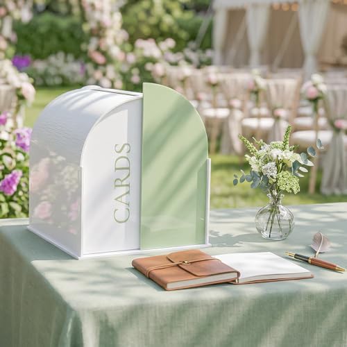 OurWarm White Arched Wedding Card Boxes for Reception, Acrylic Card Box with Writable Green Standee & Erasable Pen, Large Cards Box for Wedding Reception Party Birthday Graduation Baby Shower Decor - Image 2