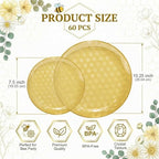 Festiva 60PCS Clear Yellow Gold Plastic Plates - Heavy Duty Fancy Disposable Plates With Gold Rim -serve for 30 guests Include 30PCS 10.25" & 30PCS 7.5" Honeycomb Design Plates for Party(Yellow) - Image 2