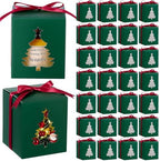 ReliThick 50 Set Candle Gift Box Transparent Gift Packaging for 4-10 oz Candles 50 Paper Thank You Tag for Wedding Birthday Baby Shower Party Favor, 3.35x3.35x3.94 in(Green,Christmas Tree) by ReliThick