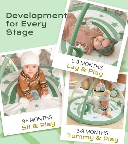 Little Dove Baby Play Gym Mat, Tummy Time Activity Mat with 7 Detachable Toys and 12 Milestone Cards for Stage-Based Sensory and Motor Skill Development, Washable Play Mats for Infant, Green - Image 5