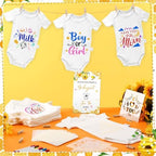 Panitay 126 Pcs Baby Shower DIY Bodysuit Set Bib 25 Blank White Newborn Bodysuit 25 Stencils 24 Marker 1 Sign 50 Pins(Bee) - Image 2