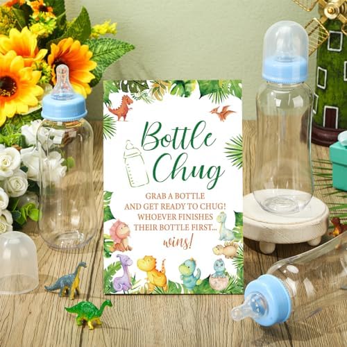 Trelaco 12 Pcs Dinosaur Theme Baby Shower Games Bottle Chug Wooden Sign Set - Image 2