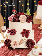 Serwalin Burgundy Pink Artificial Flowers, Fake Silk Flowers for Wedding - Image 4