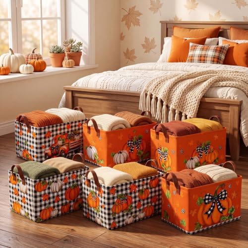 CHENGU 6 Pack Fall Storage Bins Collapsible Autumn Pumpkin Baskets for Home - Image 2