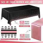 Tudomro 16 Pack Black and Rose Gold Plastic Tablecloths Satin Runner Set - Image 2