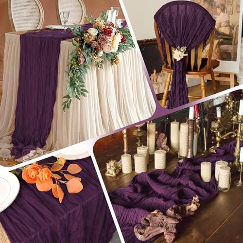 14 Pack Dark Purple Cheesecloth Table Runner 17x108 Inch Semi Sheer Boho Gauze Cheese Cloth Fabric Table Runners, for Wedding Party Baby Shower Birthday Home Decor Garden Farmhouse - Image 4