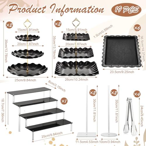 LemonRoad 19 Pcs Cupcake Stand Holder Dessert Table Display,Black and Gold - Image 2