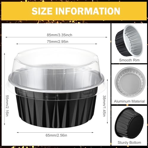 200 Pack Aluminum Cupcake Liners with Lids,Black,Plain - Image 3