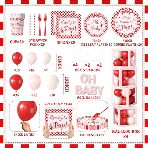 Shes Ready to Pop Baby Shower Decorations, All-in-1 Retro Soda Pop Baby Shower Decorations with Balloon Arch Baby Boxes Plates Napkins Cake Toppers Tablecloth Backdrop Banner for Gender Reveal Party - Image 4