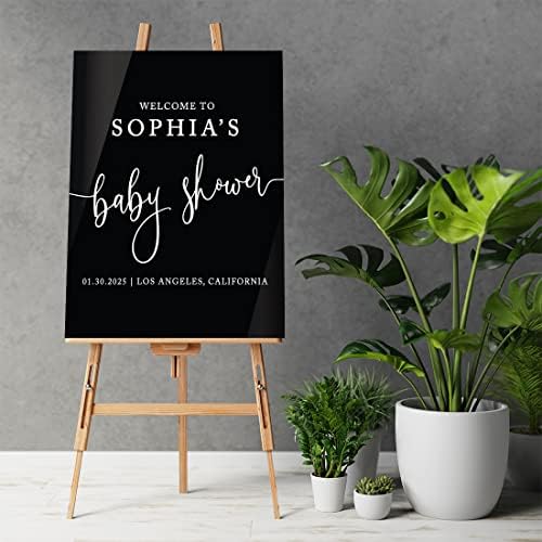 Andaz Press 16"x20" Black Acrylic Personalized Baby Shower Welcome Sign, Gender Neutral Large Custom Sign for Easel Stand, Modern Baby Shower Decorations - Image 2