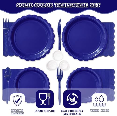 Vyntra 350 Pcs Navy Blue Paper Plates and Napkins Party Supplies - Image 3