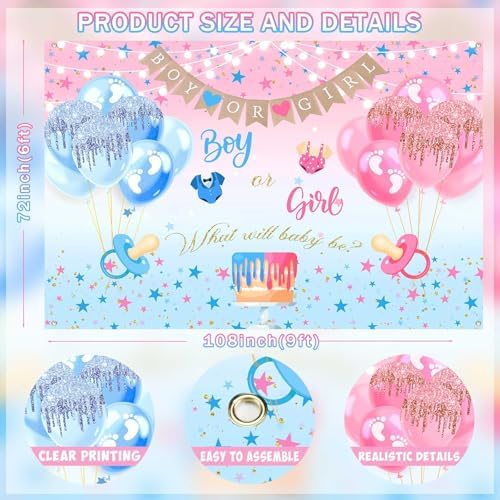 Gender Reveal Boy or Girl Photography Backdrop, 9x6FT - Image 7