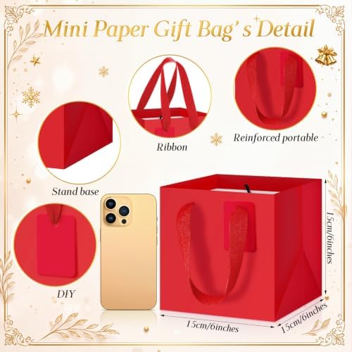 Windyun 50 Pcs Mini Paper Gift Bags with Handle 6 x 6 x 6'' Square Small Favor Bag with DIY Thank You Tag for Christmas Birthday Wedding Bridal Shower Bridesmaid Graduation Party - Image 2