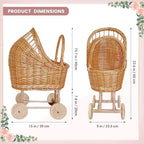 23.6 Inch Woven rattan baby stroller baskets, vintage rattan flower cart, wedding and gift decorations, pushcart-style decorative flower stands - Image 3