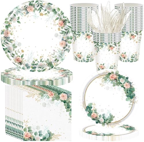 400 Pcs Sage Green Plate and Napkin Party Supplies, Green, Ease by Sunnychicc
