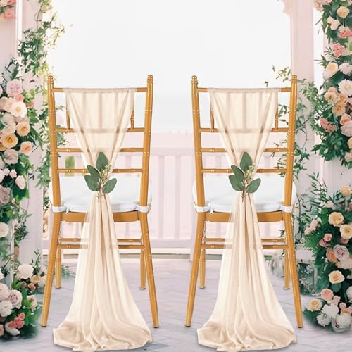 QueenDream Champagne Chair Sashes Wedding Chair Decorations: 50 Packs 8ft Sheer Bows Designed ChairSashes for Baby Shower Banquet Hotel ChairsDecor - Image 5