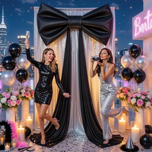 Big Black Bow Backdrop Large Black Bow Decor Gift Bows Birthday Decorations 48x24x120 Inches Giant Bow Birthday Party Backdrop for Wedding Baby Shower Photography Coquette Room Decor - Image 4