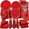 Tinybee 352 Pcs Red Plastic Plates, Disposable Dinnerware Set for 50 by Tinybee