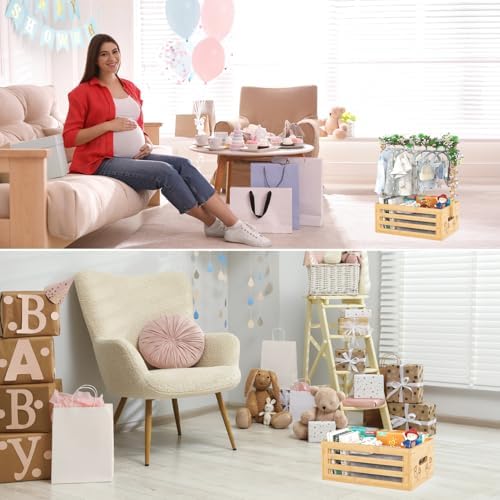BAMBOOHOMIE Baby Shower Crate Closet, Baby Baskets with Hangers Handle, Baby Crate Box for Baby Shower, Welcome Gift Basket for Newborn Baby, Pregnancy Gift for New Parents (Natural, Small Size) - Image 7