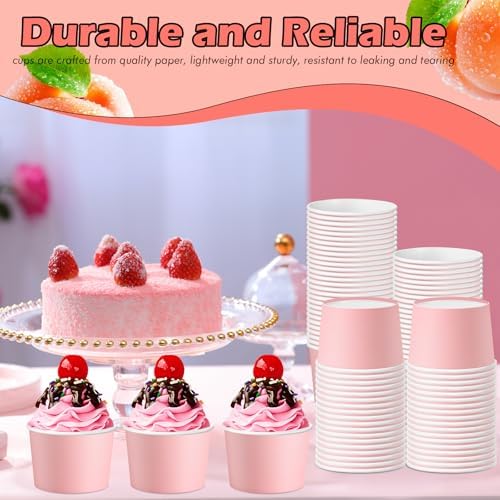 Jingmore Paper Ice Cream Cups 9oz Colored Disposable Dessert Bowls for Hot or Cold Party Food Cups for Birthday Baby Shower Easter Party Supplies(Pink,180 Pcs) - Image 4