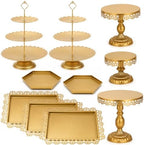 Hacaroa Set of 10 Gold Cake Stand, Metal Dessert Table Display Set Tiered Cupcake Holder, Decorative Candy Fruit Tower Plate Dessert Serving Tray Platter for Wedding, Birthday Party, Baby Shower by Hacaroa