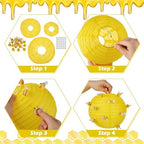 Mindsoft 140 Pcs Yellow Paper Lanterns Bee Party Decoration Plush 3D Bees - Image 3