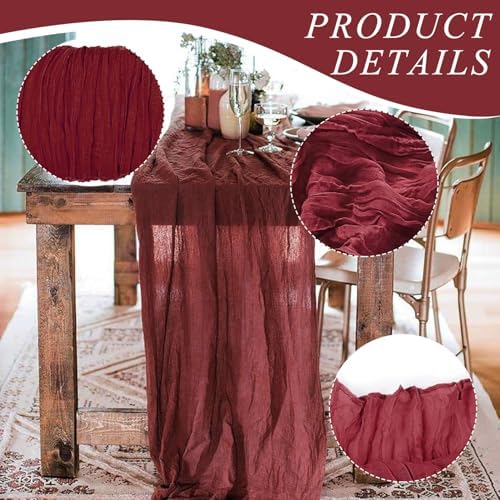 12 Pack Cheesecloth Table Runner, Runner Gauze Boho Wedding Decor Romantic Table Runner for Wedding Birthday Party(35" x 118") (Wine Red) - Image 3