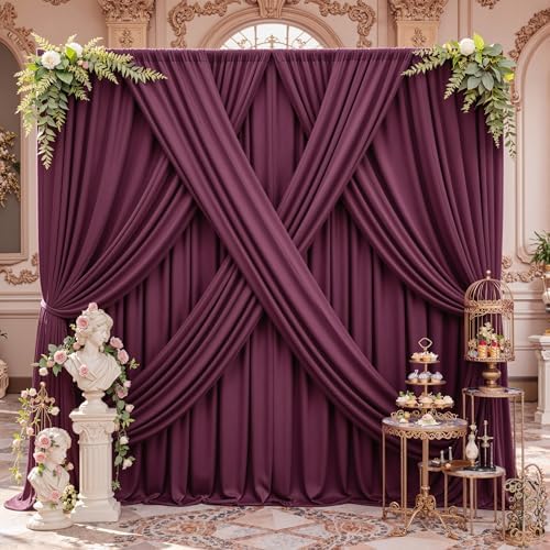 20x14ft Burgundy Backdrop Curtains for Wedding Party, 4 Panels 14 ft Long Back Drop Cloth, Wrinkle-Free Polyester Drapes for Birthday, Baby Shower, Stage Photography Background by Gogoparti