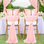 Blush Aisle Chair Sashes 8ft Long 48 Pieces Sheer Chair Cover for Banquet Wedding Aisle Chair Party Hotel Decoration - Image 2