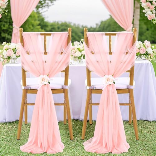 Blush Aisle Chair Sashes 8ft Long 48 Pieces Sheer Chair Cover for Banquet Wedding Aisle Chair Party Hotel Decoration - Image 2