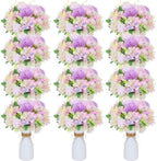12 Set Artificial Hydrangea Peony Flowers with Vase, Purple by Unknown