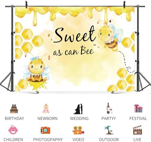 10x6.5ft Baby Shower Backdrop Sweet as Can Bee Photography Background Honeycomb Honey Yellow Bumblebee Boys Girls Kids Birthday Party Banner Decorations Newborn Gender Reveal Photo Booth Prop - Image 3