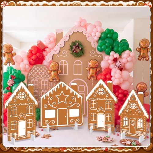 4 Pcs Christmas Gingerbread House Decor, Village Cardboard Cutout - Image 4