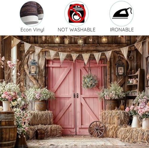 12X10FT Wedding Photography Backdrop Pink Barn Door Floral Bridal Backdrop Western Anniversary Ceremony Background Flower Girl Birthday Party Decorations Baby Shower Banner Country Photo Booth Props - Image 6