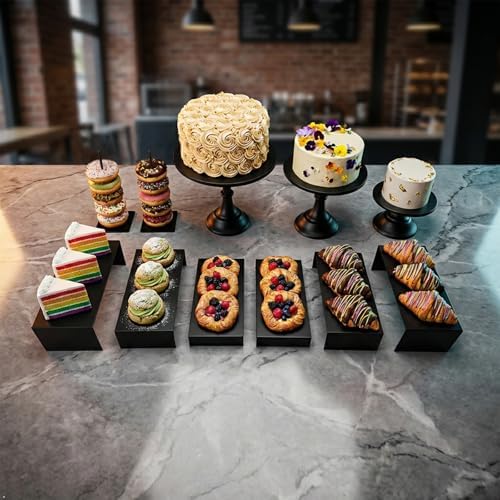 Black 11Pcs Metal Dessert Display Set Round Cake Stand Riser Platter - Image 4