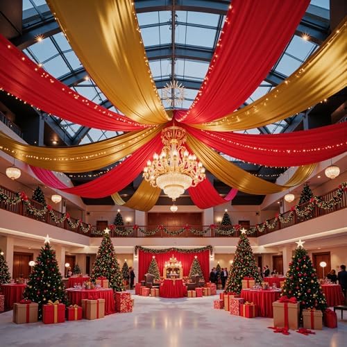 4 Panels 5ft(W) x 20ft(L) Gold Backdrop Curtain for Wedding Parties by PartyVillage