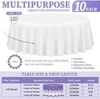 Showgeous 120 Inch White Round Tablecloths, Polyester Table Covers - Image 2