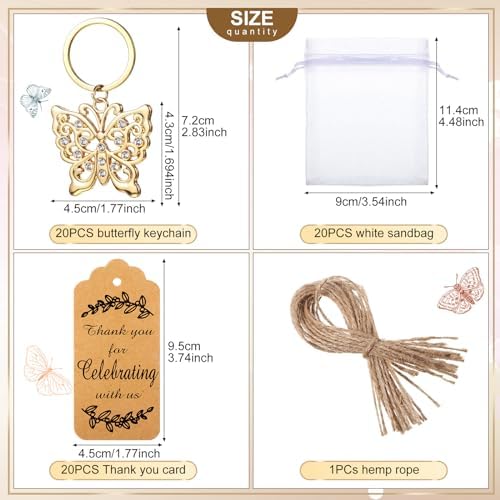 Ecation 40 Set Butterfly Keychains for Guests Wedding Thank You,Gold - Image 2