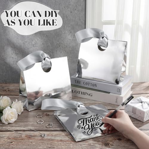 Feifeiya 30 Pcs Small Silver Gift Bags with Ribbon Handles - Image 4