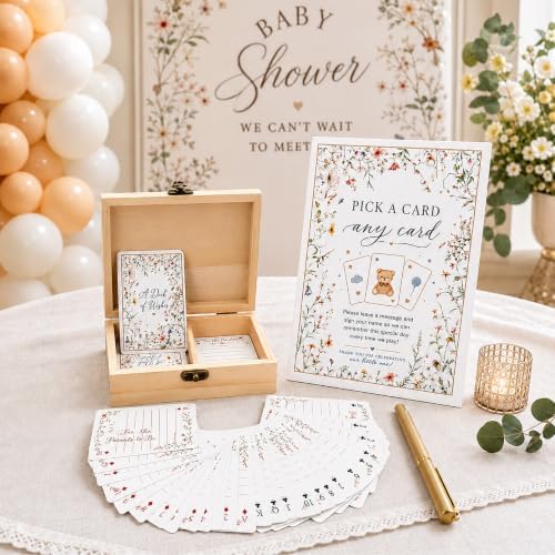Baby Shower Guest Book, 54 Playing Cards, Wooden Box, Sign & Pen by AFEWD