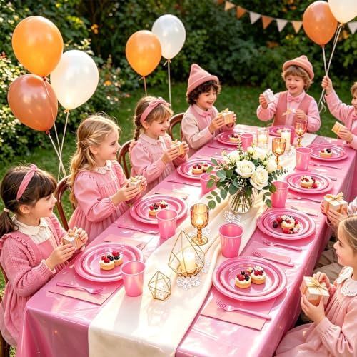 Hot Pink Plastic Party Plates Set 30 Guest Disposable Pink Party Supplies - Image 6