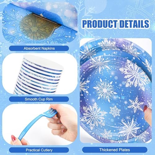Kochorie 350 PCS Frozen Party Supplies Set for 50 Guests Includes Snowflake Party Plates Cups Napkins Utensils for Frozen Birthday, Winter Wonderland, Holiday, Disposable Tableware - Image 3