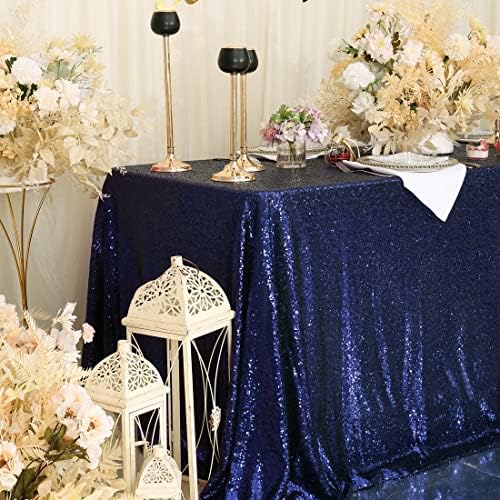 SquarePie Sequin Tablecloth 60x120 Inch Navy Blue for Wedding Party - Image 5