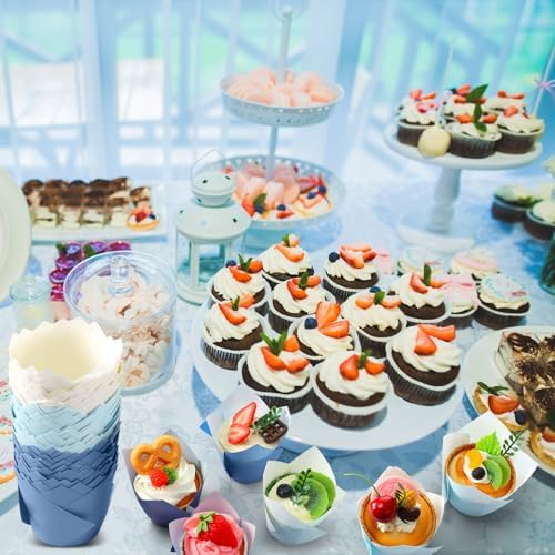 Havawish 500 Pcs Jumbo Gradient Blue Tulip Cupcake Liners, Party Cupcake Baking Liners Greaseproof Wrappers Muffin Liner Holders for Wedding Birthday Baby Shower Holiday Party Baking Cups - Image 5