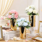 Suncalla 6 Sets Gold Cylinder Vases Artificial Peony Candle Holders, Blue - Image 6