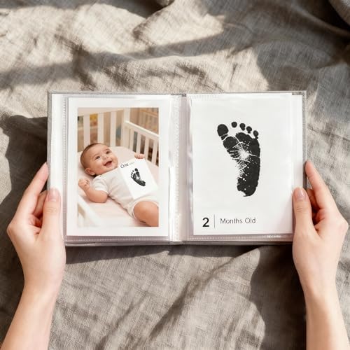 Baby Inkless Milestone Cards Hand Casting Kit Ink Print Hand and Footprint Kit Dog or Cat Pet Paw Print Kit Baby Newborn Footprint Kit Photo Album Keepsake Book Feet Stamp (Green Gift Box + Album) - Image 6