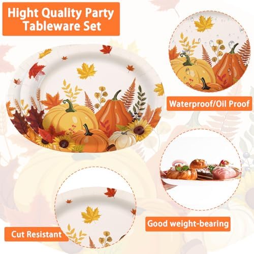 50Pcs Fall Cartoon Pumpkin Large Oval Paper Plates 10" x 12" Heavy Duty - Image 3