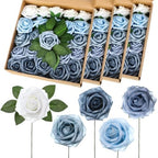 100 Pcs Artificial Foam Rose Flower Faux Bouquet Wedding Fake Rose Gift for Mother's Day Women DIY Bridal Shower Party Table Birthday Home Spring Decor (Blue and White Gradient) by Luinabio