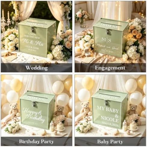 OASF&QPPTY Custom Wedding Card Box with Lock, Elegant Personalized Wedding Card Box for Reception, Graduation, Baby Shower - Secure PVC Money Box for Cards and Well Wishes, Elegant Party Table Decor - Image 7